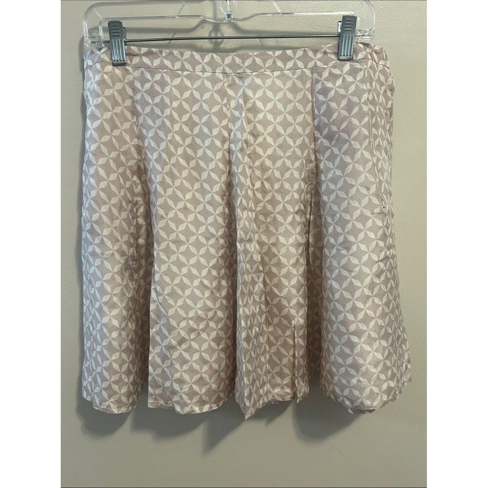 Refresh Geometric Print 100% Silk A-Line Pleated Skirt Size L